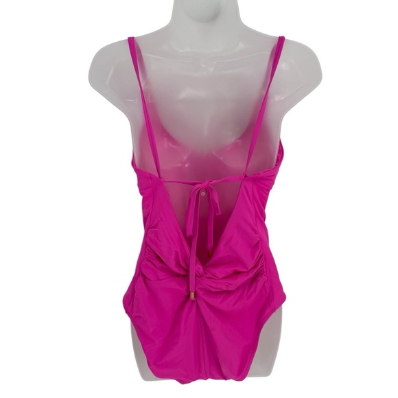Trina Turk NWT  Swimsuit Women's Twist Back High Leg One Piece Pink Size 14 - Picture 2 of 7